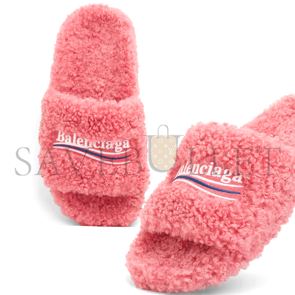 BALENCIAGA WOMEN'S FURRY SLIDE SANDAL 654261W2DO15596